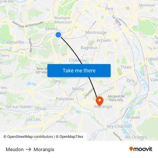 Meudon to Morangis map