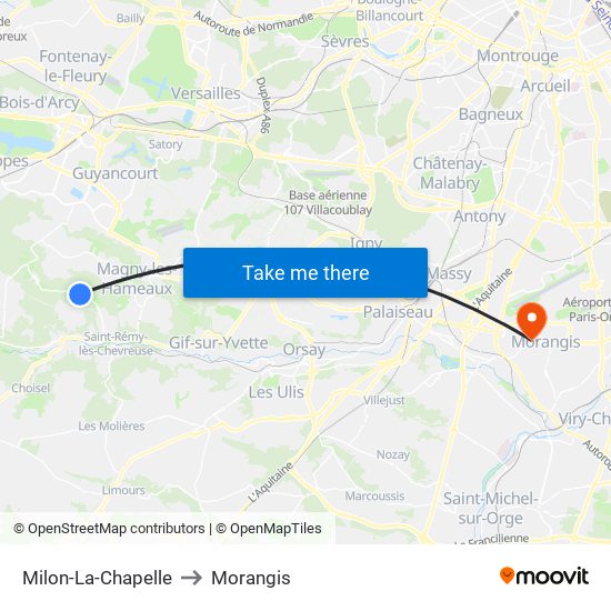 Milon-La-Chapelle to Morangis map