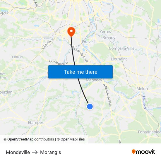 Mondeville to Morangis map