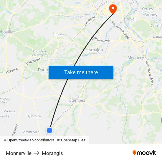 Monnerville to Morangis map