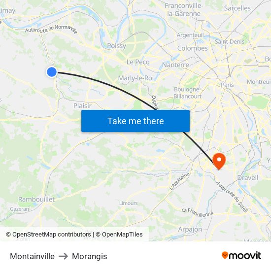 Montainville to Morangis map