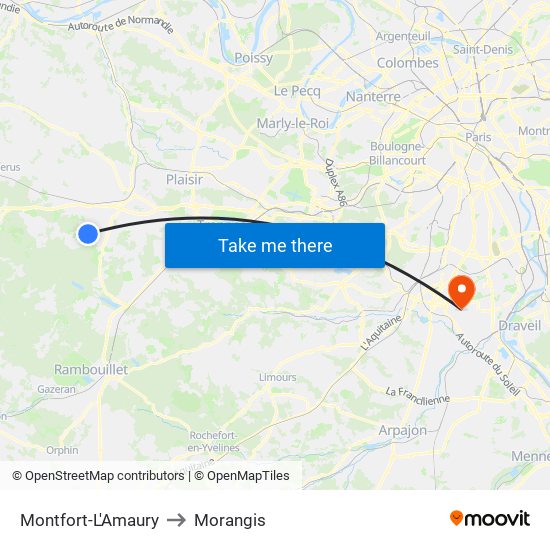Montfort-L'Amaury to Morangis map