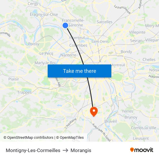 Montigny-Les-Cormeilles to Morangis map