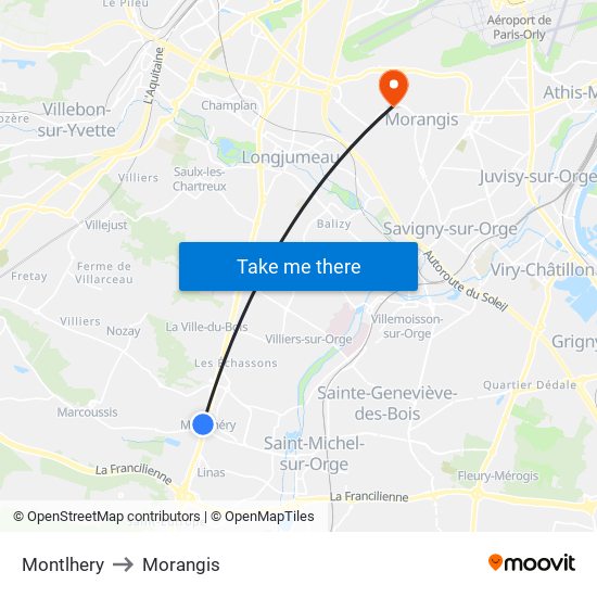 Montlhery to Morangis map