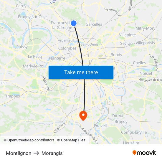 Montlignon to Morangis map