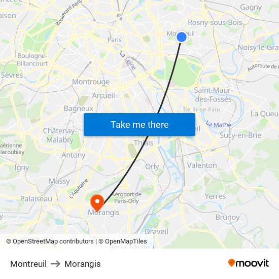 Montreuil to Morangis map