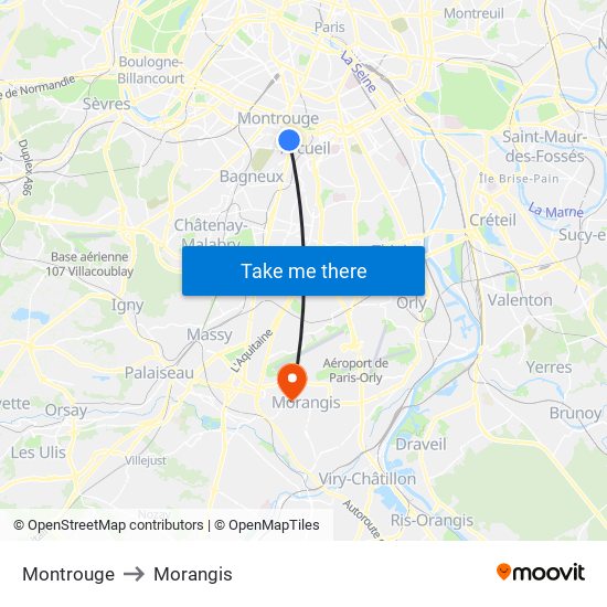 Montrouge to Morangis map