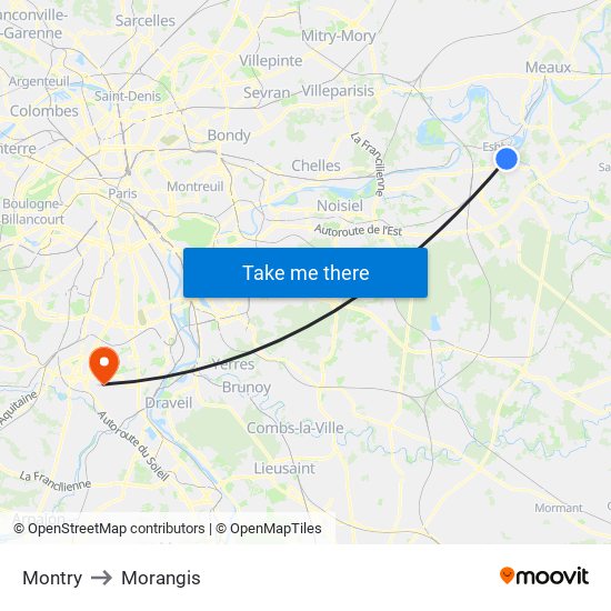 Montry to Morangis map