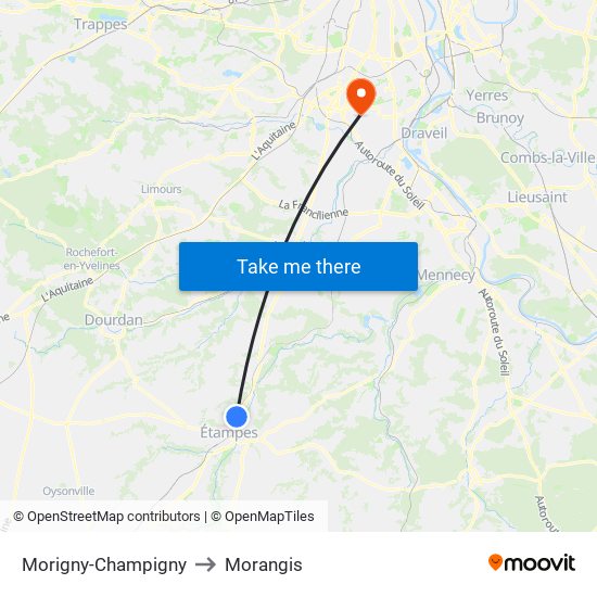 Morigny-Champigny to Morangis map