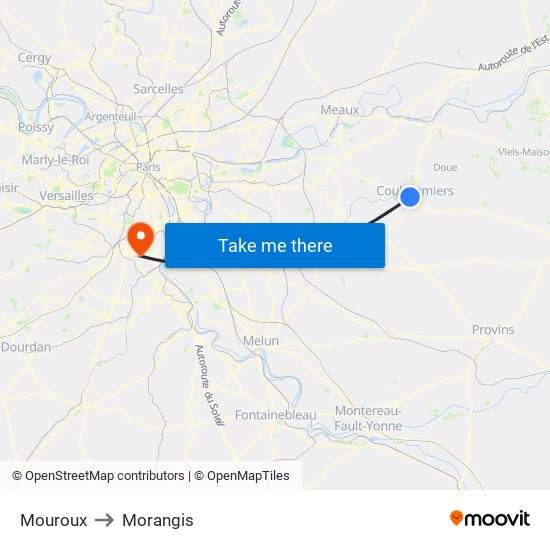 Mouroux to Morangis map