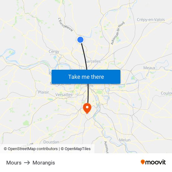 Mours to Morangis map