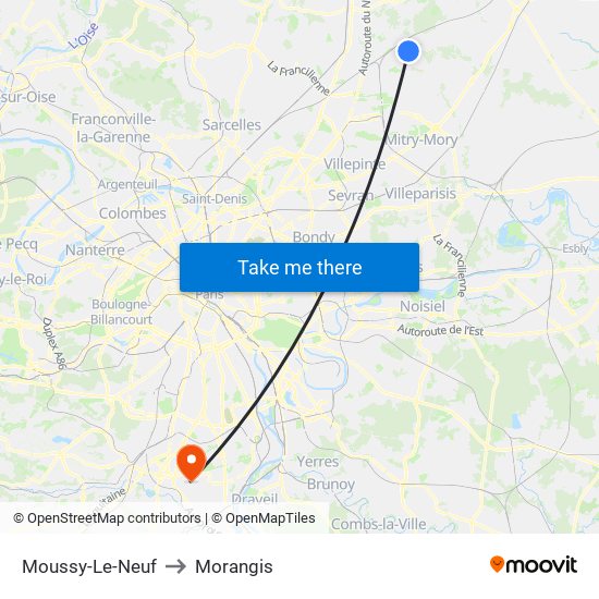 Moussy-Le-Neuf to Morangis map