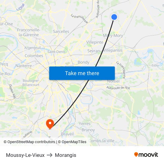 Moussy-Le-Vieux to Morangis map