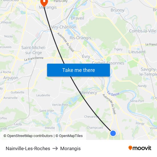 Nainville-Les-Roches to Morangis map