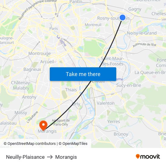 Neuilly-Plaisance to Morangis map
