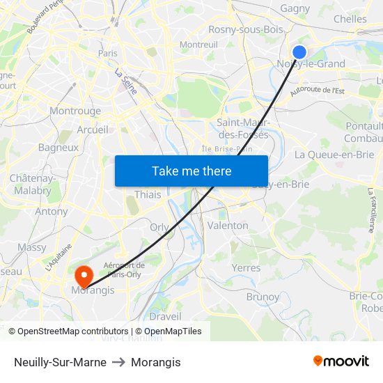 Neuilly-Sur-Marne to Morangis map