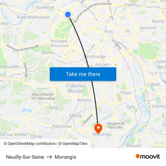 Neuilly-Sur-Seine to Morangis map