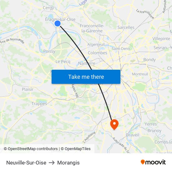 Neuville-Sur-Oise to Morangis map