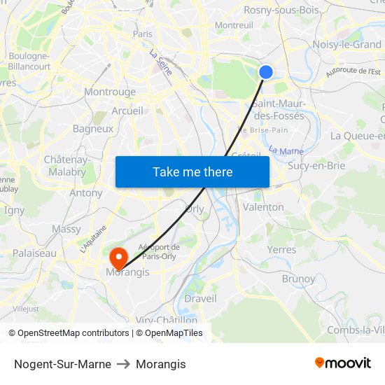 Nogent-Sur-Marne to Morangis map