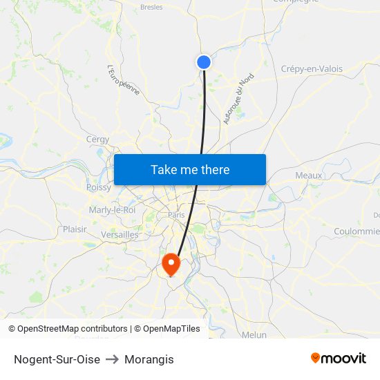 Nogent-Sur-Oise to Morangis map