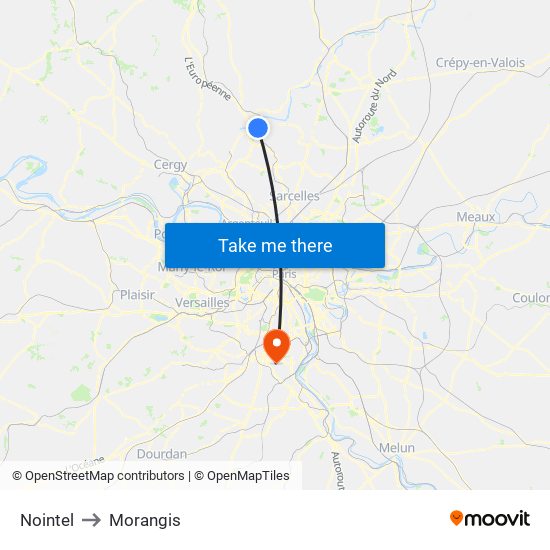 Nointel to Morangis map