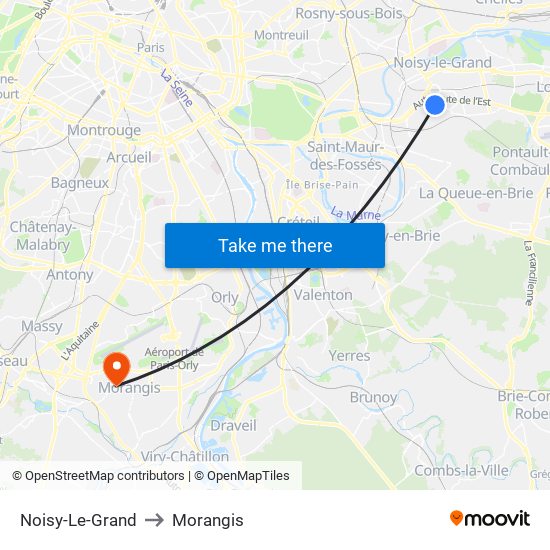 Noisy-Le-Grand to Morangis map