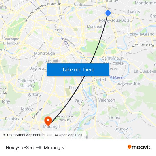 Noisy-Le-Sec to Morangis map