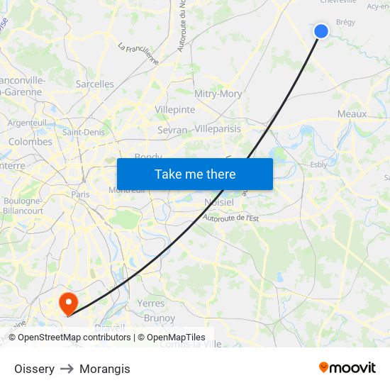 Oissery to Morangis map