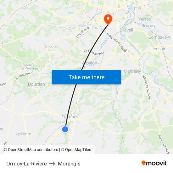 Ormoy-La-Riviere to Morangis map