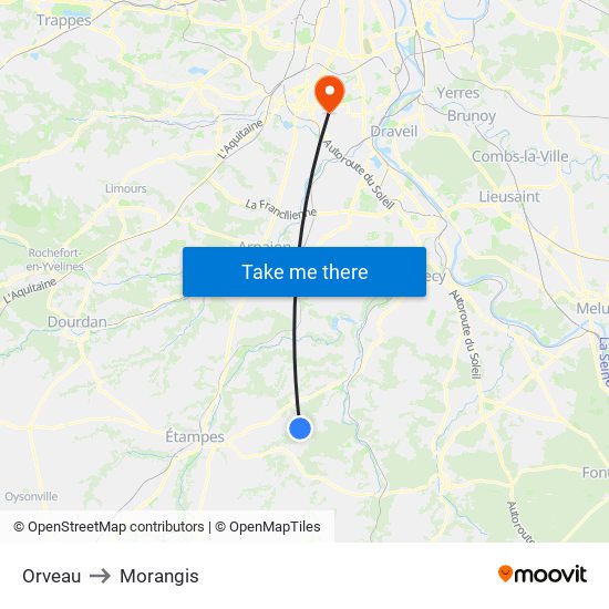 Orveau to Morangis map
