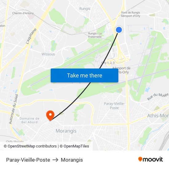 Paray-Vieille-Poste to Morangis map