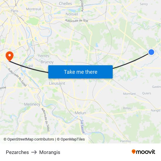 Pezarches to Morangis map