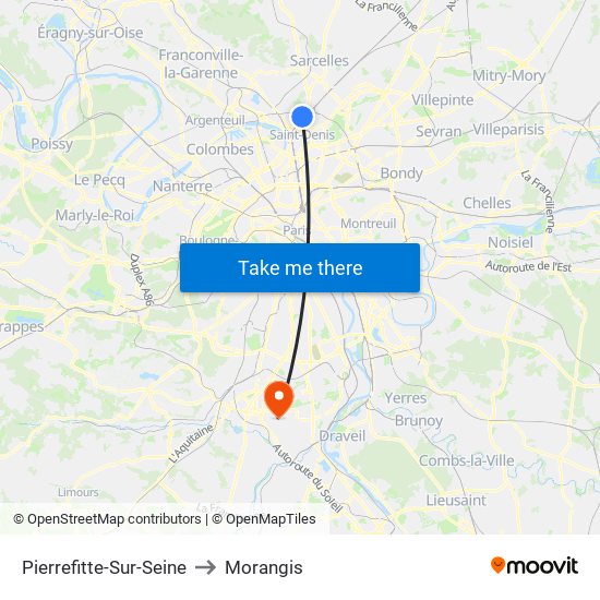 Pierrefitte-Sur-Seine to Morangis map