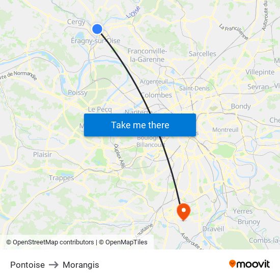 Pontoise to Morangis map