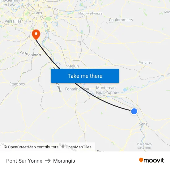 Pont-Sur-Yonne to Morangis map