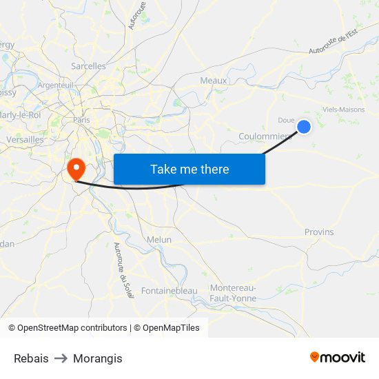 Rebais to Morangis map