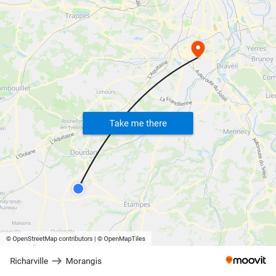 Richarville to Morangis map