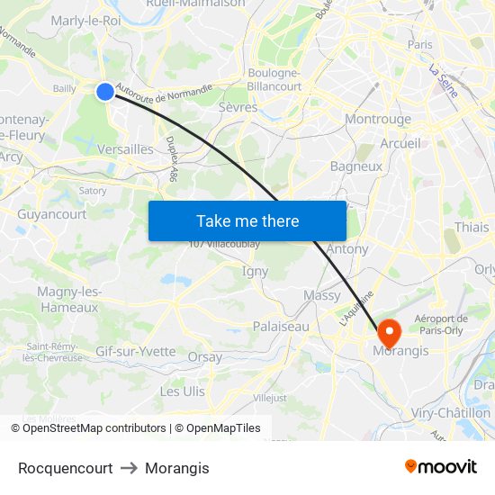 Rocquencourt to Morangis map