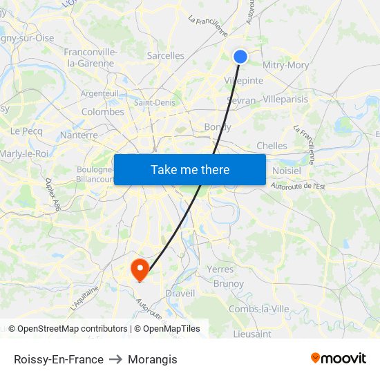 Roissy-En-France to Morangis map