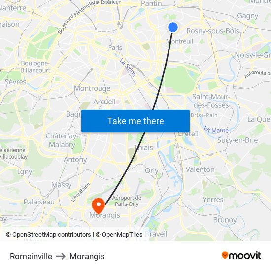 Romainville to Morangis map