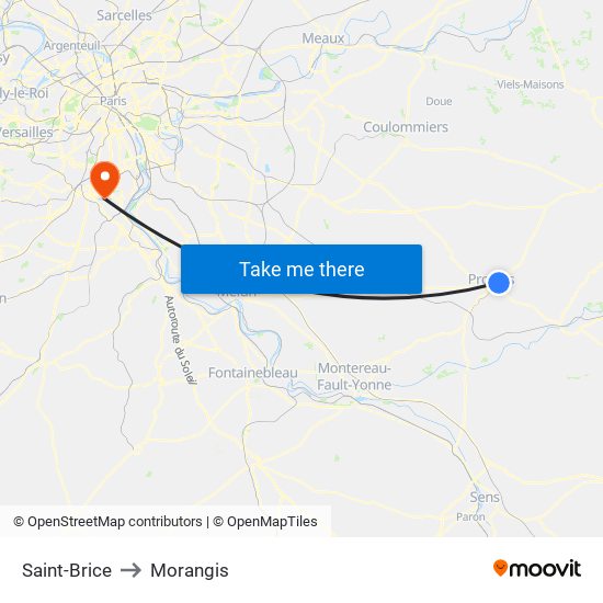 Saint-Brice to Morangis map