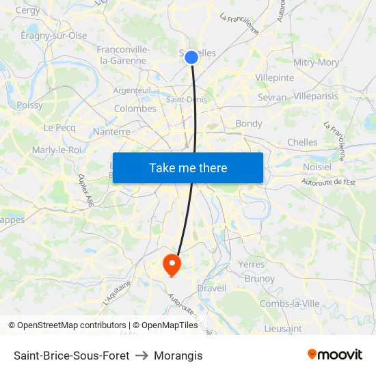 Saint-Brice-Sous-Foret to Morangis map