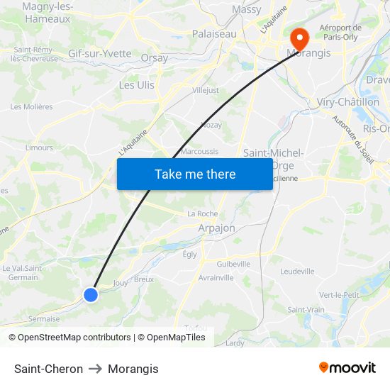 Saint-Cheron to Morangis map