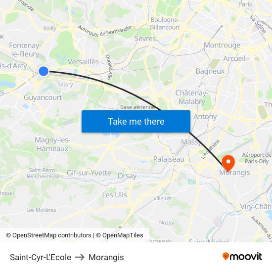 Saint-Cyr-L'Ecole to Morangis map