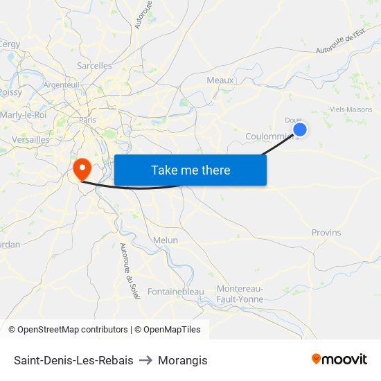 Saint-Denis-Les-Rebais to Morangis map