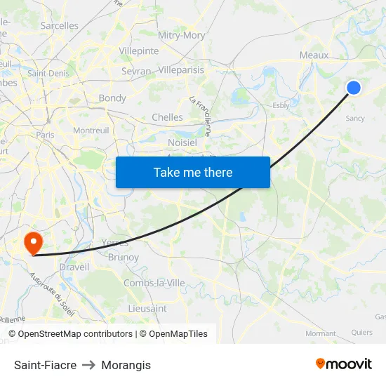 Saint-Fiacre to Morangis map