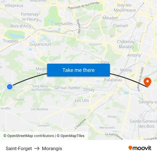 Saint-Forget to Morangis map