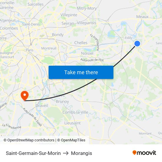 Saint-Germain-Sur-Morin to Morangis map
