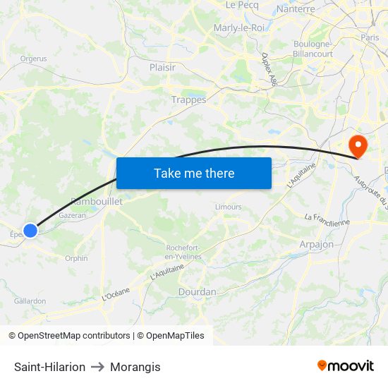Saint-Hilarion to Morangis map