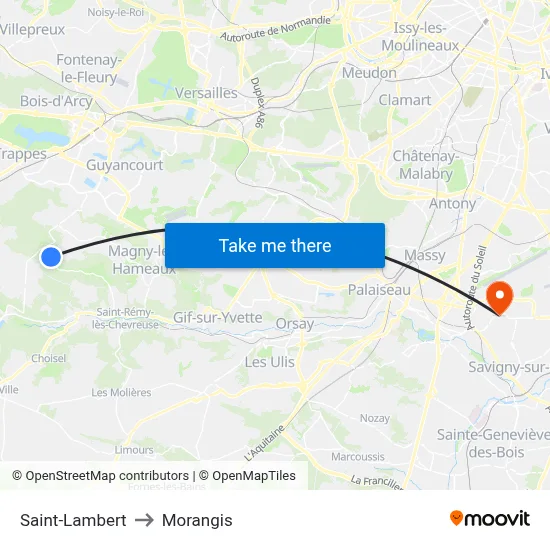 Saint-Lambert to Morangis map